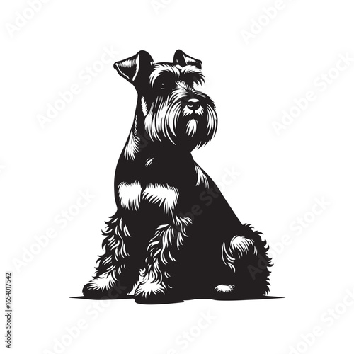 Elegant Miniature Schnauzer vector silhouette showcasing distinctive beard, wiry coat, and compact stance, perfect for pet lovers, dog breed art, design, prints, and creative projects.
