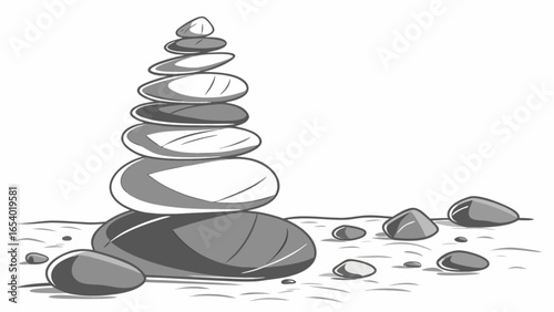 Zen stone tower illustration for meditation and balance with nature and peacefulness concept art design