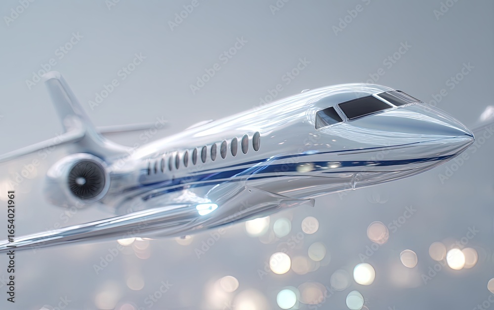Fototapeta premium Modern jet plane in flight over a city