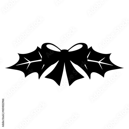 Tiempo de Navidad. Icono con silueta de hojas de acebo con lazo de cinta