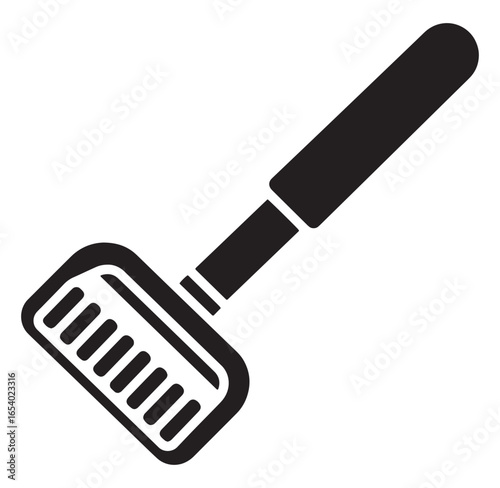 Black and white vector illustration of a traditional shaving razor isolated on white background