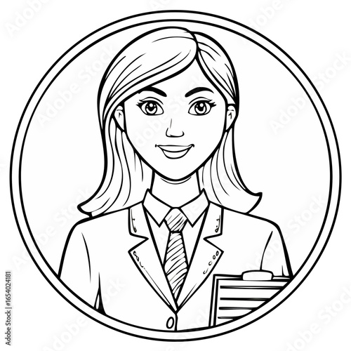 Businesswoman avatar illustration for professional profile showcasing executive leadership and confident employee with clipboard
