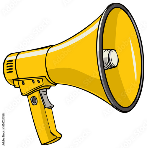 Yellow cartoon megaphone illustration. Communication and announcement concept. Isolated on white.