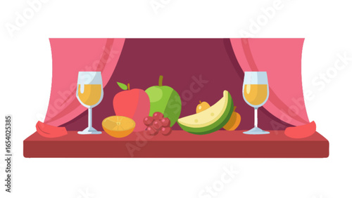 Still life painting of fruit and wine glasses with red apples green apples and grapes on display art 100