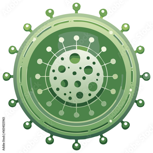 Detailed Green Virus Illustration Representing Infection Disease and Medical Science Research