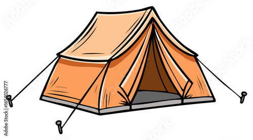 Orange camping tent illustration.  Outdoor travel or adventure concept.