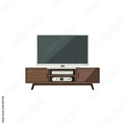 TV and media console icon, living room tech, flat vector style, white background