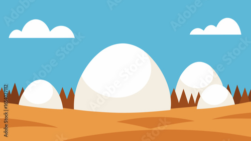 Explore a Landscape of Giant Smooth White Eggs Resting in Nests