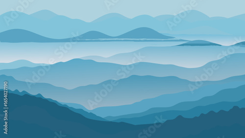 Behold a Landscape of Layered Rolling Fog with Only Tree Tops Visible