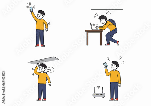 Frustrated Man Struggling with Poor Internet and Wi-Fi Signal Connectivity Issues Across Devices