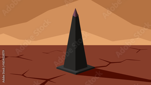 Discover a Dark Obelisk on a Vast Cracked Desert Floor