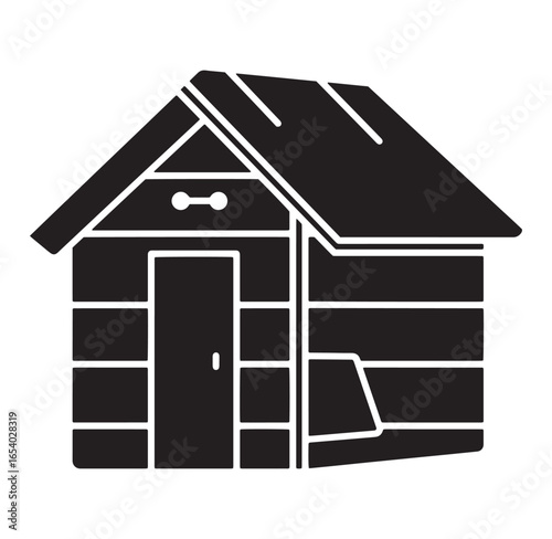Minimalist black and white illustration of a simple garden shed structure isolated on white