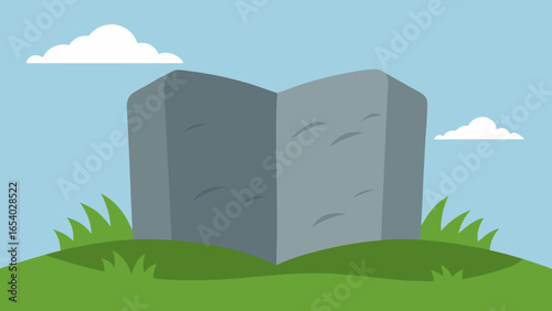 Discover a Massive Open Book Made of Stone in a Grassy Field