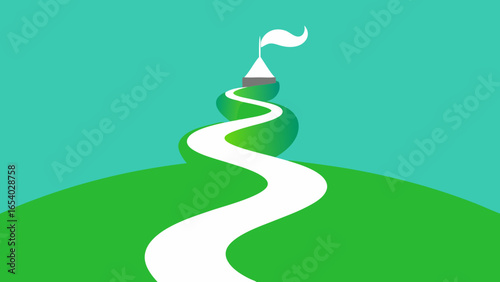 Explore a White Path Spiraling Up a Conical Green Hill Design