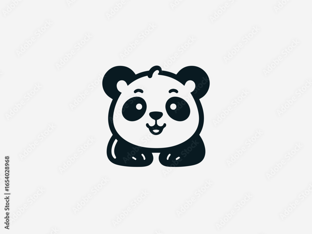 Fototapeta premium Adorable baby panda with bamboo shoot in playful vector logo illustratio