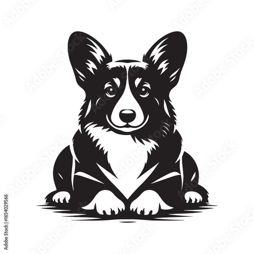 Elegant Pembroke Welsh Corgi vector silhouette artwork showcasing the breed’s short legs, long body, perky ears, and loyal charm, perfect for design, branding, decor, or creative projects.
