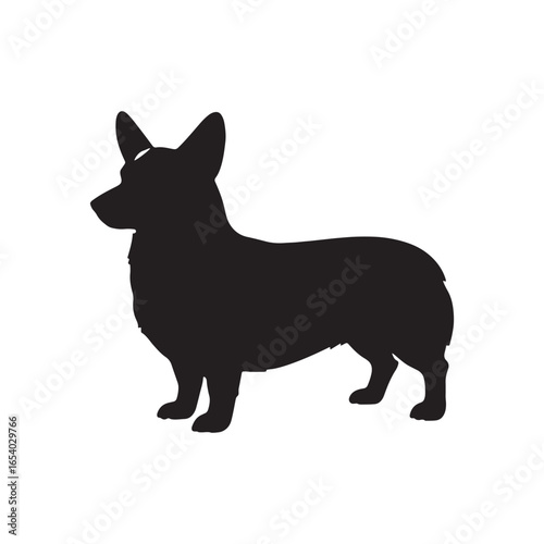 Elegant Pembroke Welsh Corgi vector silhouette artwork showcasing the breed’s short legs, long body, perky ears, and loyal charm, perfect for design, branding, decor, or creative projects.
