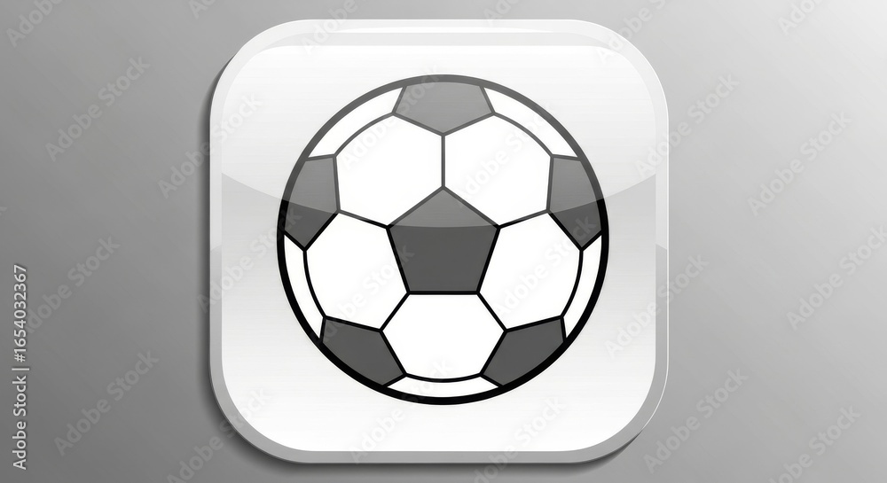 Obraz premium Glossy soccer ball icon on gray backdrop
