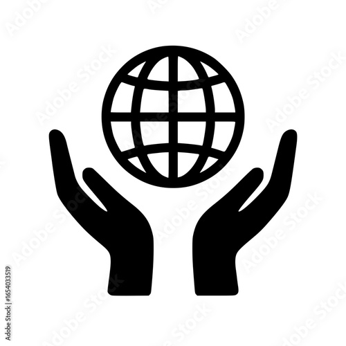 Two hands holding globe silhouette icon