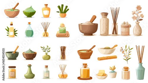 Organic aromatherapy and spa essentials with herbs, oils, and candles. Perfect for wellness branding, relaxation visuals, and natural beauty design.
