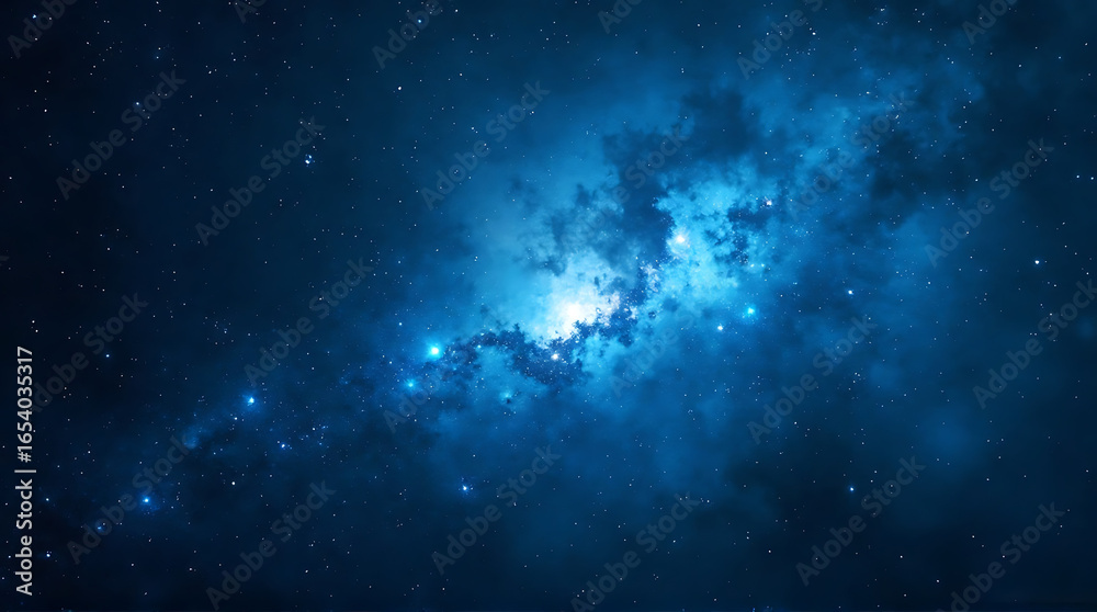 Obraz premium A stunning deep blue nebula and stars in the night sky background