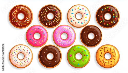 set cartoon vector of colorful donuts on white background