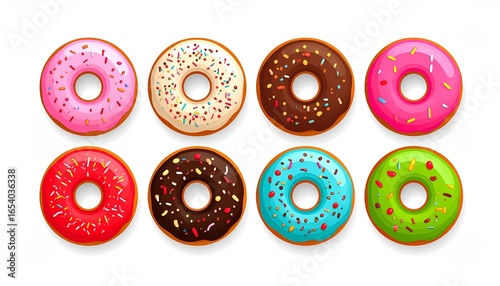 set cartoon colorful doughnuts on white background