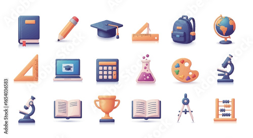 Set of education and school icons in a flat design style