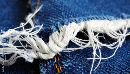 Denim Jeans Fabric Texture with Torn Seam  Closeup.