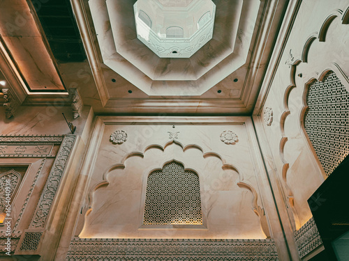 Photography ceiling detail of a mosque in istanbul turkey with skylight and decorative arche