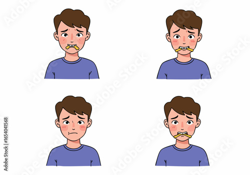 Distressed young man with mouth taped shut, depicting censorship, silence, or inability to speak freely.