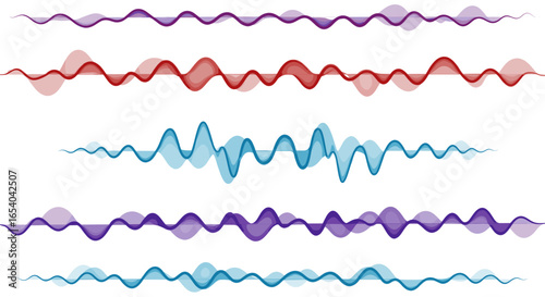 Abstract sound waves in various colors, representing audio signals and frequencies.