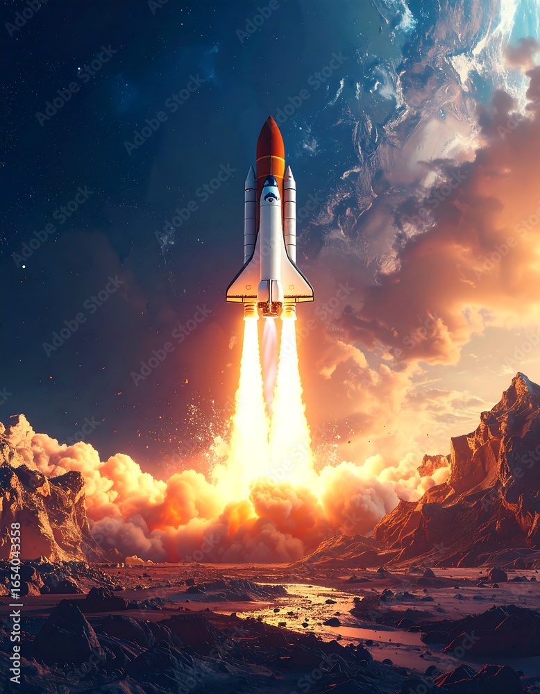 Fototapeta premium Rocket launch into space (3)