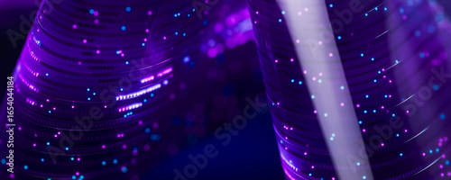 3d neon data stream in optical fiber with quantic flow and glowing effect
