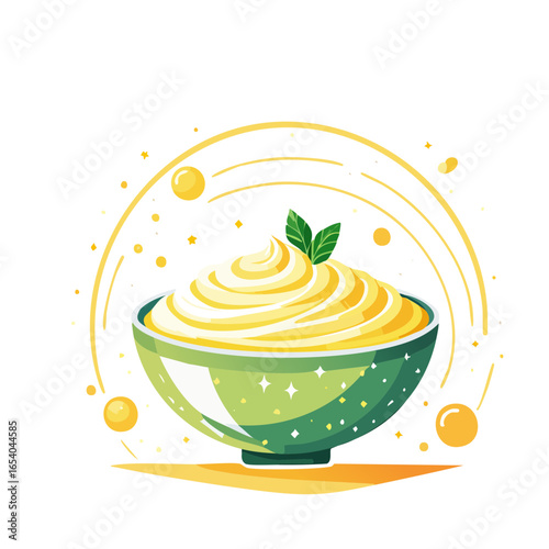 Modern geometric vector illustration of mashed potatoes bowl