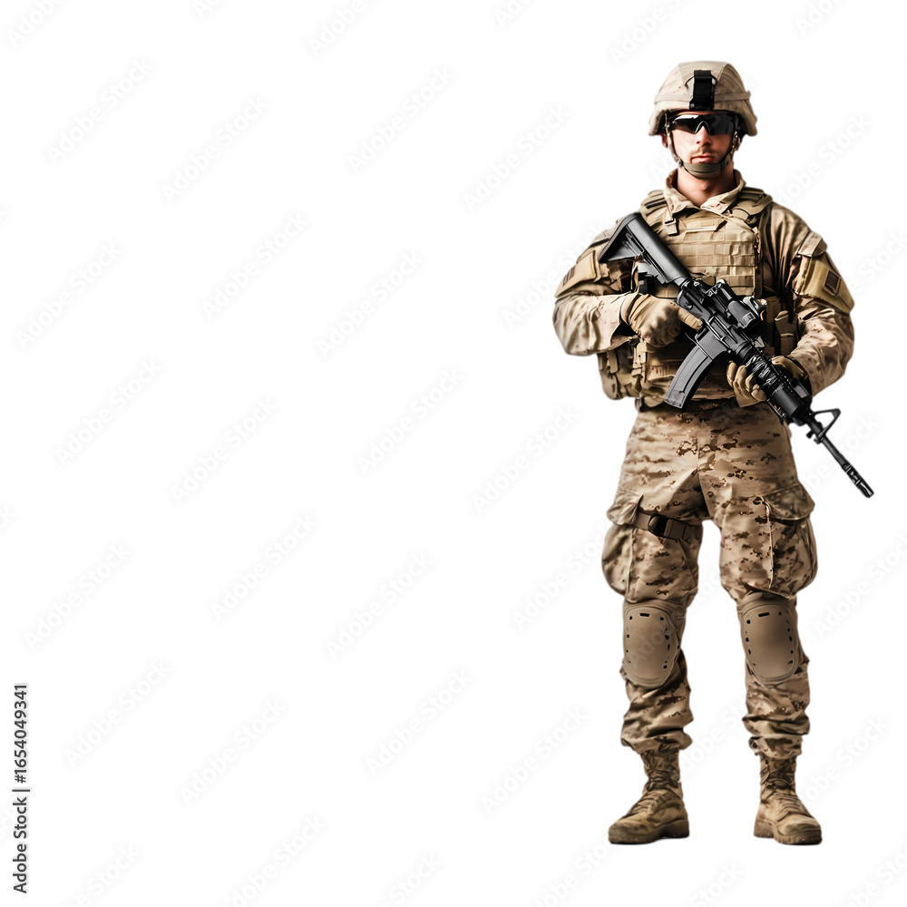 Military Personnel: Soldier in Combat Gear with Weapon on transparent background Military Personnel: Soldier in Combat Gear with Weapon on transparent background