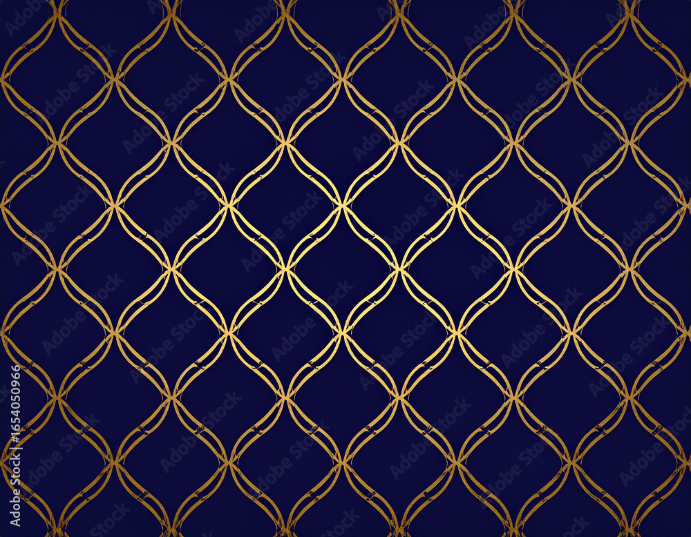 Naklejka premium Navy Blue and Gold Art Deco Seamless Wallpaper
