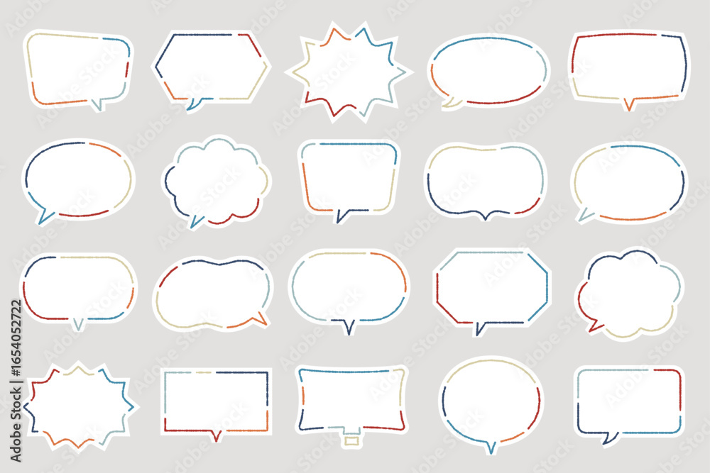 Obraz premium 破線 フキダシ ペン画 囲み 装飾 あしらい フレーム 漫画 台詞 ベクター イラスト セット 線