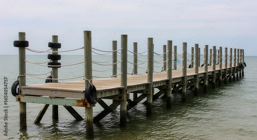 Obraz premium Wooden pier stretches into the sea on a cloudy day