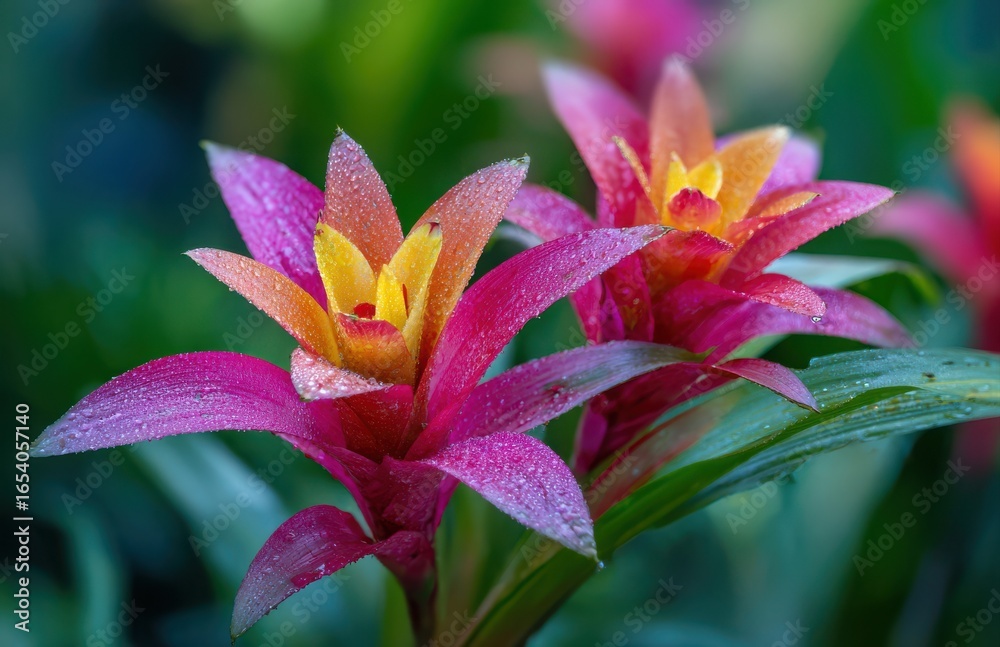 Fototapeta premium Colorful bromeliad flowers blooming in garden