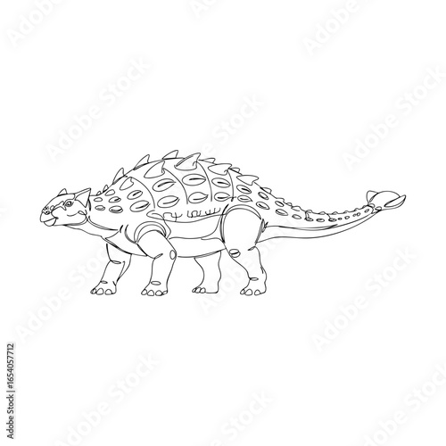 Vector line art of Ankylosaurus dinosaur illustration, armored reptile with heavy plates and spiked tail shown in clean black outline