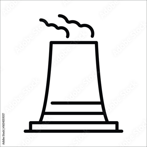 Icon of a nuclear power plant with a cooling tower and smoke