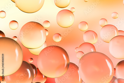 Photography Abstract 3D render of glowing orange and yellow bubbles floating on a gradient background
