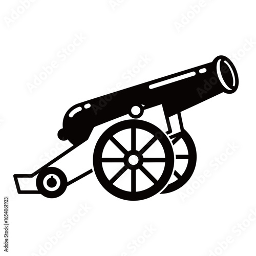 Black and white silhouette vector of cannon on white background