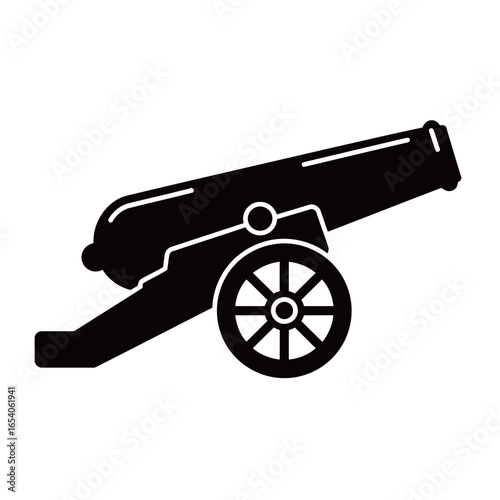 Black and white silhouette vector of cannon on white background