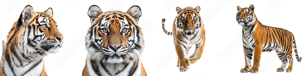 Fototapeta premium Tiger set isolated on transparent background PNG