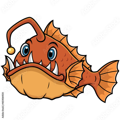 Cartoon Anglerfish with Glowing Lure and Sharp Teeth
