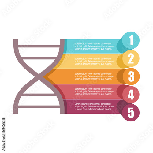DNA symbol. Science technology. Chemistry, laboratory, science and biotechnology concepts. Five features or option of project to select. Minimal infographic information visualization.