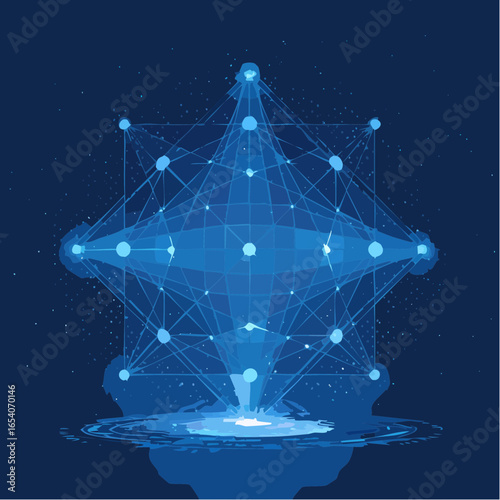 Artificial Intelligence, futuristic brain, neural network, holographic wireframe, glowing neon blue, polygon mesh, low poly, sci-fi cyber, digital data, machine learning, deep learning, technology, in