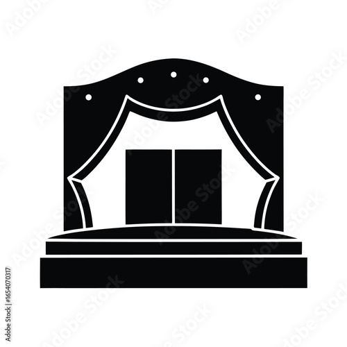 Vector art of black silhouette of a stage with curtains and double doors, isolated